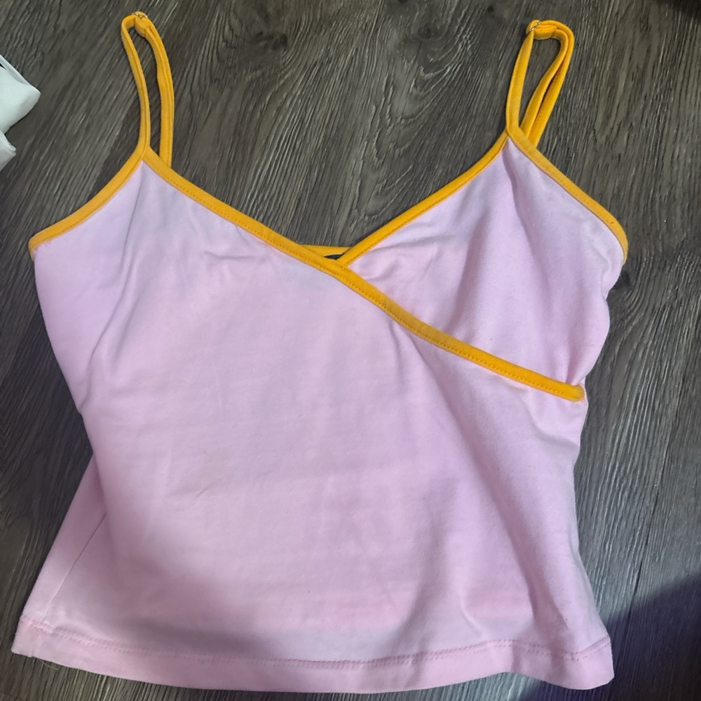 White Fox Boutique Pink Camisole with Yellow Trim